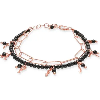 Náramek ISHWARA - Handmade Italian Jewellery Dvouřadý náramek s obdélníkovým řetízkem a drahými kameny, ISHWARA Povrchová úprava stříbra: růžové zlato, Výběr drahého kamene: růžový opál