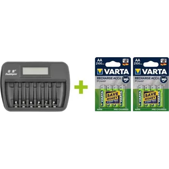 Nabíječka baterií OXE Nabíječka baterií AA / AAA na 6 ks, s displejem a 8 ks nabíjecích baterií Varta 56706 R6 2100mAh NIMH basic