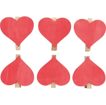 Srdce dřevěné na kolíčku červené 6 cm 6 kusů