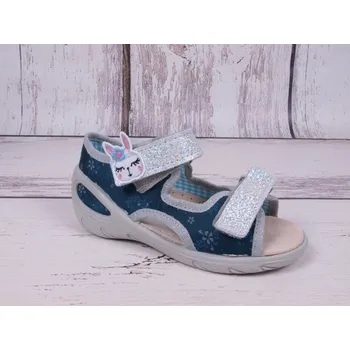 Dívčí sandály Sandálky Befado Sunny 065P154 065X154 s koženou stélkou modrostříbrné se zajíčkem velikost: 24
