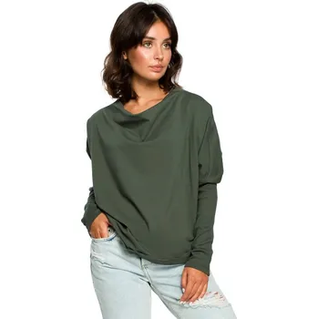 B094 Oversized top s výstřihem do V na zádech - vojensky zelený EU S/M