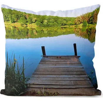 Dekorativní polštářek Polštář Lesík s jezerem 40x40 cm (Velikost: 40 x 40 cm)