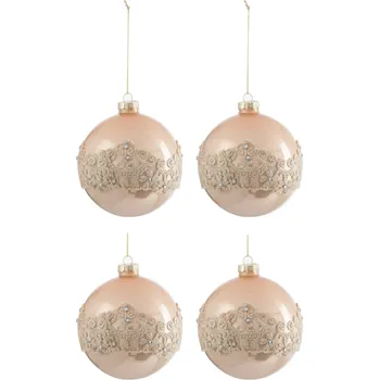 Vánoční dekorace Sada béžovo zlatých vánočních koulí s krajkou L (4ks) - 10*10*10 cm