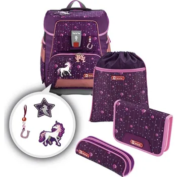 Set školních potřeb Hama 183693 Školní aktovka e- Space-5-dílný set, Step by Step s elektronicky nastavitelným bederákem, Jednorožec