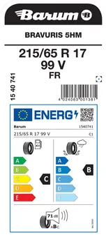 Energetický štítek Barum Bravuris 5HM 215/65 R17 99 V FR
