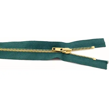 Zip Jeansové zipy mosazné č. 5 nedělitelné - délka 10 cm - 25 cm 10 cm tmavě zelená