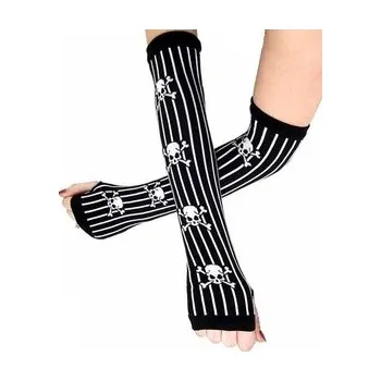 Rukavice Gotické rukavice s bílými proužky a lebkami