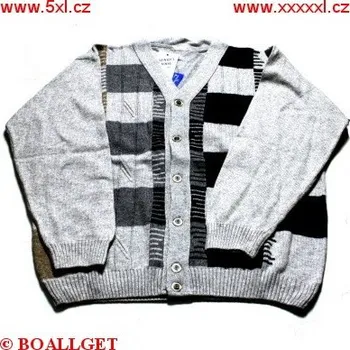 Pánský svetr Pánský svetr šedo-černé pruhy propínací na knoflíky výstřih do " V " 3XL - 4XL ODE-PSV007 - 130