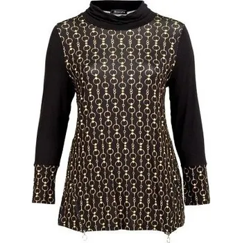 Dámská tunika Dámská halenka černá s rolákem a potiskem zlatých řetízků Sempre Piu ODE-S8540 - 58