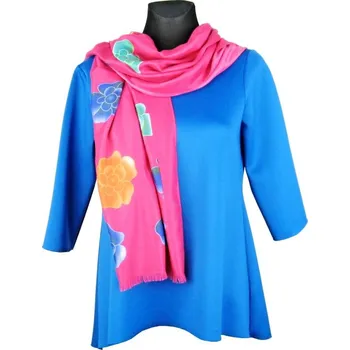 Šála Růžový dámský šal s barevnými květy (Dámská šála růžová)