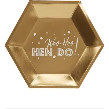 Party nádobí Neviti - Sada 8 papírových talířů šestihranných zlatých - Woo Hoo Hen -