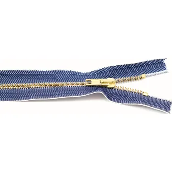 Zip Jeansové zipy mosazné č. 5 nedělitelné - délka 10 cm - 25 cm 12 cm riflová