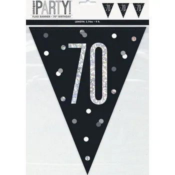 Unique - Černá vlajkosláva “70” - Black & Silver Glitz -