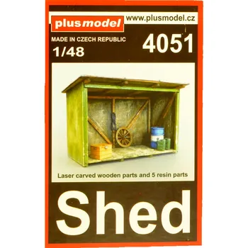 Plastikový model Plusmodel 1/48 Shed (laser carved wood + 5 resin parts)