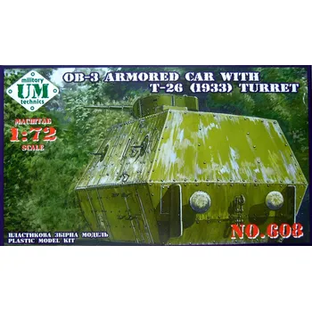 Plastikový model Unimodel 1/72 OB-3 Armored carriage with T-26 (1933) turret