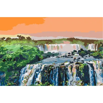 Malování podle čísel - Vodopád uprostřed džungle Velikost: 40x60cm, Rámování: Pouze srolované plátno