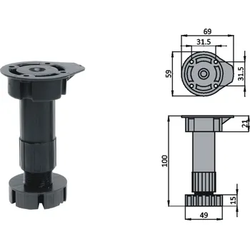 Nábytkové kování Nabytekmorava Násuvná nožka, stavěcí 100mm