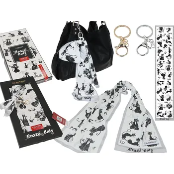 Šátek Carmani® Carmani - Saténový šátek bláznivé kočky s karabinkou v dárkové krabičce - 18*90 cm