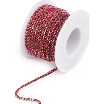 Štrasový prýmek / borta šíře 2,4 mm, barva 8 červená stříbrná