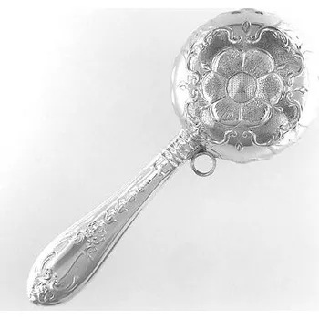 Stříbrné chrastítko koule s kytičkou