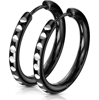 Náušnice Černé ocelové náušnice s dekorem 16 mm