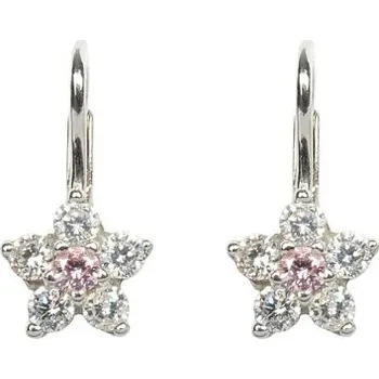 Náušnice Stříbrné náušnice zirkonové kytičky růžovo bílé