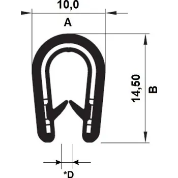 Příslušenství pro plot PIRELI-U PVC 78°Sh 17.0059 (D.* (mm): 2-4 mm, Hmotnost (kg): 0,14, Balení [MJ]: 100, Kóta B: 14,5, Kóta A: 10, Materiál: PVC)