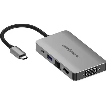 USB hub AlzaPower Metal USB-C Dock Station 6v1 vesmírně šedý