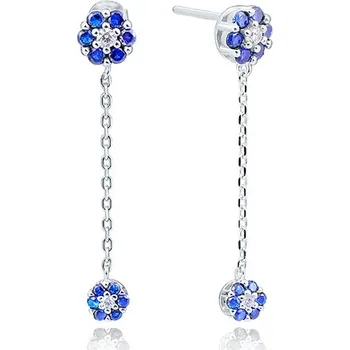 Náušnice Stříbrné visací naušnice s modrými a čirými zirkony STNAU1336F