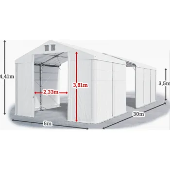 Zahradní stan Skladový stan 5x30x3,5m střecha PVC 620g/m2 boky PVC 620g/m2 konstrukce POLÁRNÍ Bílá Bílá Bílá