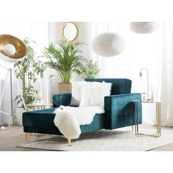 Křeslo Lenoška smaragdově zelená sametové čalounění se sklopným opěradlem zlaté nohy boční područky moderní styl obývací pokoj Beliani