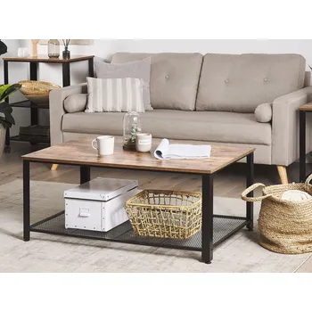 Konferenční stolek Konferenční stolek hnědý dřevěný 106 x 60 cm kovové černé nohy obdélníkový průmyslový styl obývací pokoj Beliani