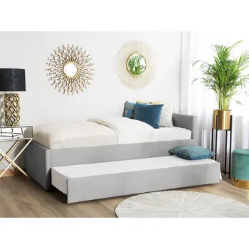 Ložnice Rozkládací postel světle šedé látkové čalounění 80 x 200 cm dětský pokoj postel pro hosty přistýlka Beliani