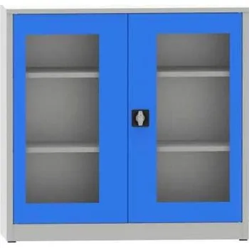 Univerzální ocelová skříň s prosklenými dveřmi, v x š x h: 1150x1200x400 mm, 2 police, barva šedá RAL7035/modrá RAL5012