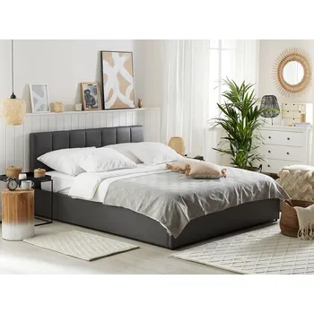 Ložnice Šedá postel z ekokůže s úložným prostorem 180 x 200 cm, dekorativní čelo Beliani