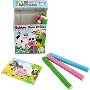 Bonbon Tyčinkové žvýkačky 28 g FARM SURPRISE v krabičce & samolepka - 1 ks (8 ks tyčinkových žvýkaček / se samolepkou koníka / 20 druhů samolepek)