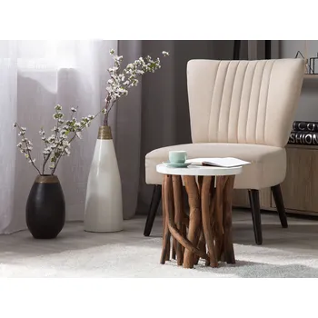 Konferenční stolek Odkládací stolek bílý tmavě hnědý 36 x 41 cm MDF vrchní teak lakovaný konferenční stolek přírodní venkovský kulatý moderní Beliani