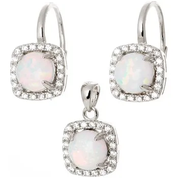 Souprava šperků Stříbrná souprava s bílými opály a zirkony STRS0353F + dárek zdarma