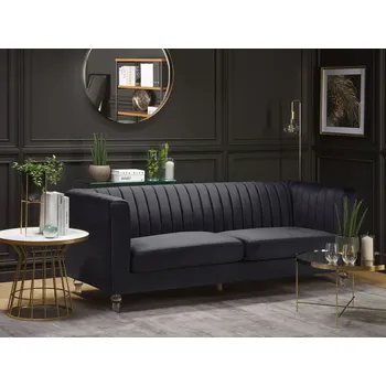 Pohovka Pohovka černá sametové čalounění 3místná nízké prošívané opěradlo ozdobné nohy glamour styl obývací pokoj Beliani