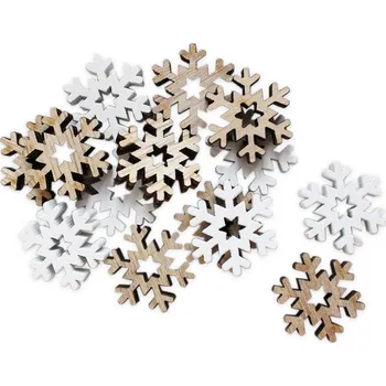 Vánoční dekorace Vločka přízdoba dřevo 36ks/2cm bílá/natur (549812)