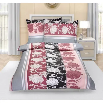 Povlečení Povlečení krepové prodloužené 140x220, 70x90 cm šedorůžová pivoňka