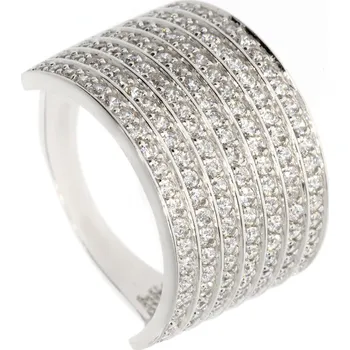 Prsten Zlatnictví Helios Třpytivý prsten z bílého zlata se zirkony Velikost: 58, Váha: 6,55g