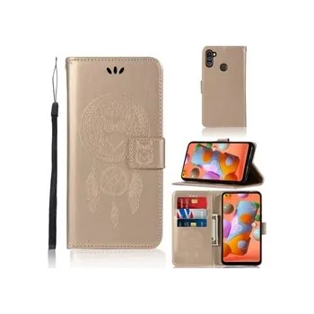 Pouzdro na mobilní telefon Knížkové pouzdro sova lapač snů Galaxy M11 - zlaté