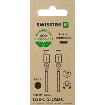 Datový kabel SWISSTEN TPU datový kabel USB-C / USB-C, délka 1,2 m (EKO BALENÍ) Barva: Černá