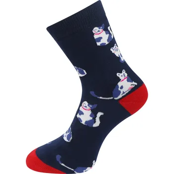 Dámské ponožky Dámské froté ponožky s potiskem modrobílé kočky NV8865, tmavě modré barvy 9001499-3 Velikost ponožek: 35-38