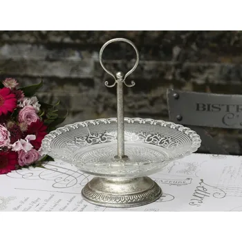 Skleněný patrový etažér / miska se zdobením glass tray - 32 cm