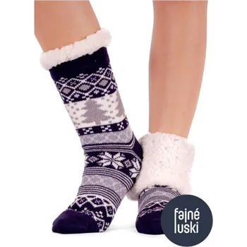 Dámské ponožky Teplé ponožky s kožíškem stromeček 35-38 tmavě modrá