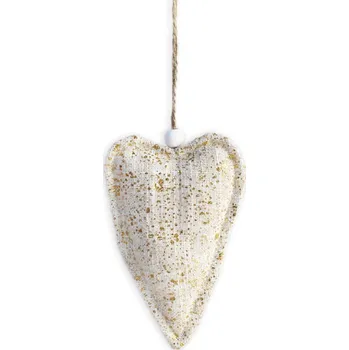 Party dekorace Srdíčko závěs textilní krémovo-zlaté - 11,5 cm