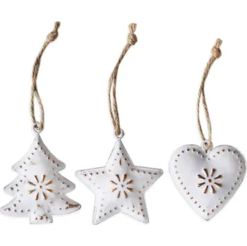 Vánoční dekorace Vánoční závěsné ozdoby plech 5 cm - bílá patina