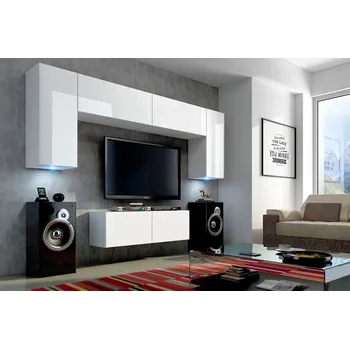 Obývací stěna Ral Obývací stěna SENSE 256 cm - Bílý lesk